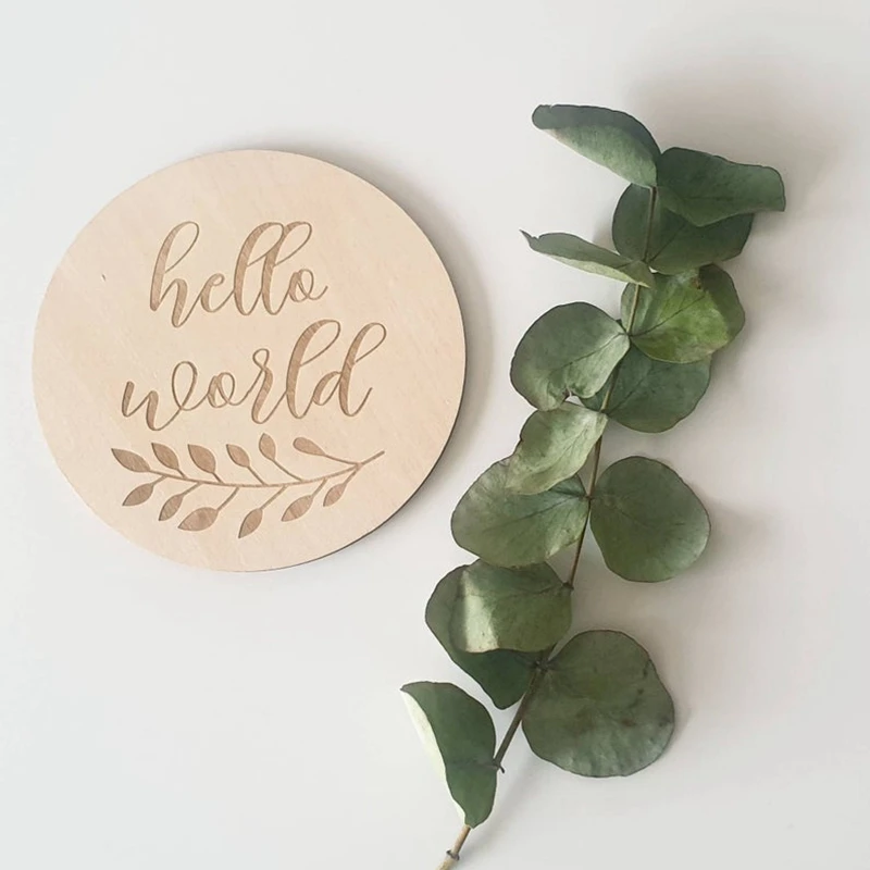 

20pcs Baby Announcement Disc Hello World Newbaby Sign Plaque Pregnancy Announcement Baby Shower Gift Milestone Wooden