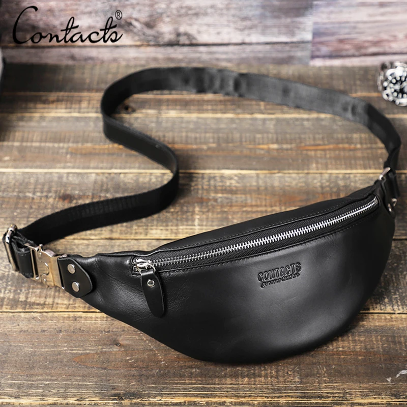 CONTACT\'S Men Waist Packs Genuine Leather Travel Fanny Pack For Male Multifunctional Waist Bag 6.7\