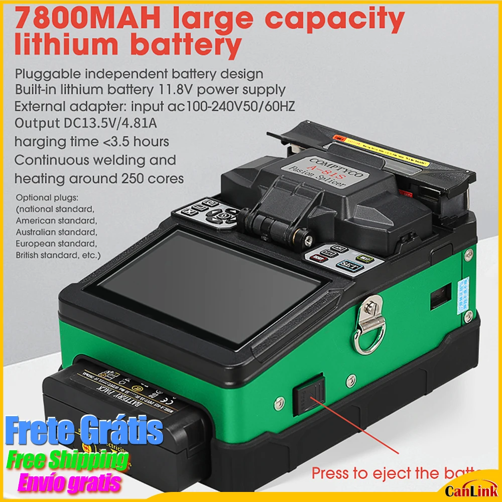 

Comptyco A-81S Green Fusion Splicer 7800mAH 5-inch Automatic Machine Fiber Optic Fusion Splicing Machine Express shipping