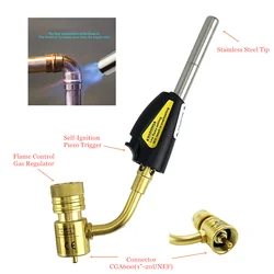 Mapp Gas Brazing Torch Piezo Ignition Trigger CGA600 Burner Heating Gun Propane Gas Plumbing Welding Blowtorch