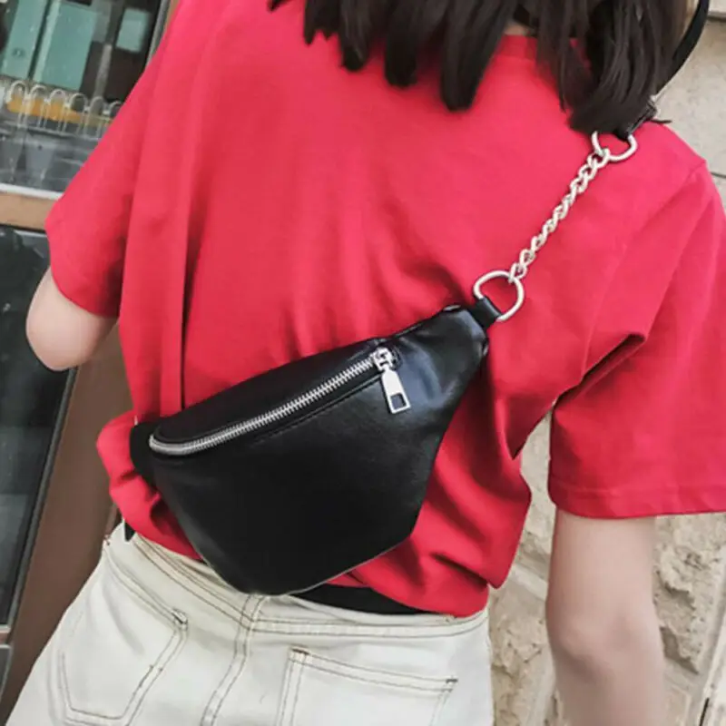 Hirigin Casual Chain Lychee Leather Fanny Pack Waist Bag Waterproof Antitheft Women Walking Shopping Band belt Multi-function