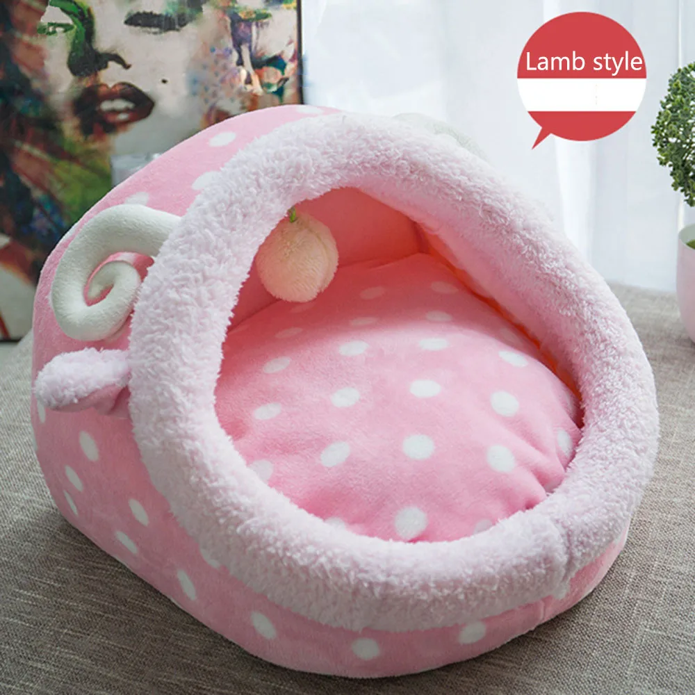 Cat Bed Leopard Cow Cartoon Dog Bed House Tent Winter Warm Removable Washable Cat Beds kennel Sponge Padded Portable Puppy Sofa