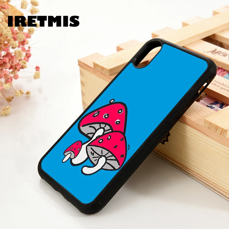 Iretmis 5 5S SE 6 6S Silicone Rubber Phone Case Cover for iPhone 7 8 Plus X Xs 11 12 MINI Pro Max XR Shroom mushroom blue print