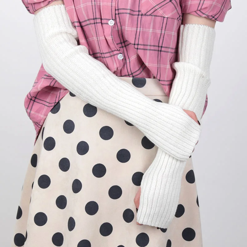 ผู้หญิงยาวถัก Fingerless ถุงมือกว่าข้อศอกแขน Warmers Casual แขน Punk หญิง Goth Lolita อุปกรณ์เสริมถุงมือ