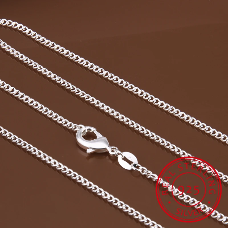 

Women's 2mm Side Chain 925 Sterling Silver 16"18"20"22"24" Short Long Fit Charms Necklaces Colar De Prata