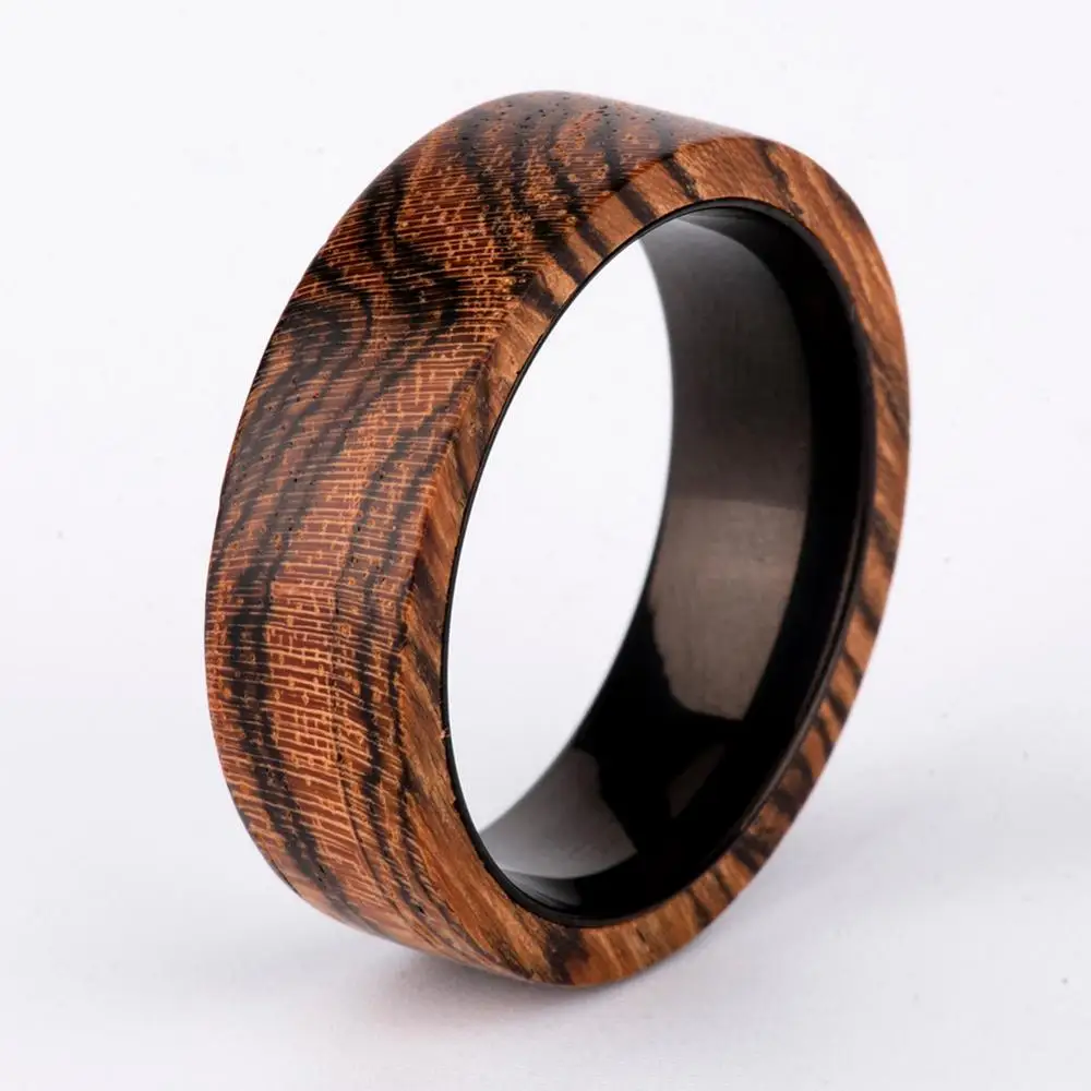 BOBO BIRD Wood Titanium Ring Handmade Personality Wood Wedding Groomsmen Rings for Men Women Party Jewelry Great Christmas Gifts