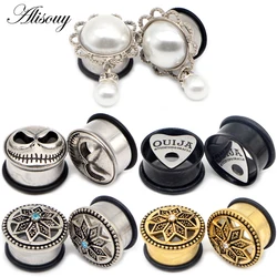 Alisouy 2pcs Ear Gauges Stainless Steel Skull Flared Flesh Plugs Tunnel Piercing Body Jewelry Expander Earring Stretcher Jewelry