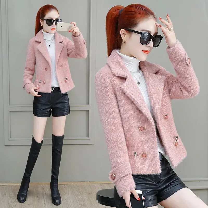 Spring Autumn Imitate Mink Velvet Short Wool Women\'s Coat  New Popularity Imitate Golden Mink Velvet Hair Woolen Overcoat Women