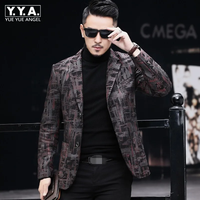 Brand Real Leather Jacket Men Fashion Office Single Breasted Sheepskin Blazer Casual Printed Suit Jacket Plus Size 4XL