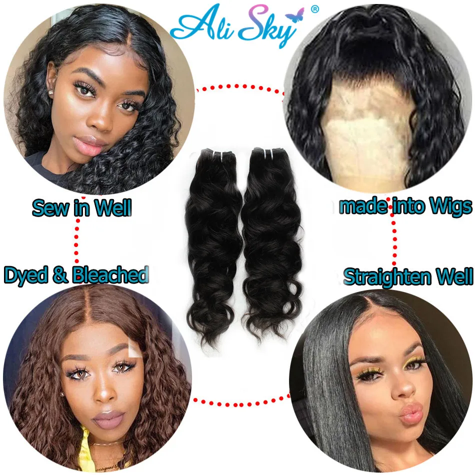 Alisky Hair Bundles with Frontal Natural Wave 4 bundles with Frontal 13x4 Pre plucked Weave Bundles Peruvian Remy Hair Extension