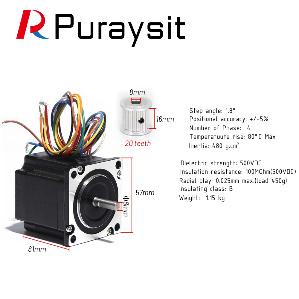 Leadshine NEMA23 57 Series 2 phase Stepper Motor 5A 2N.M and Stepper Driver DM542S 4.2A 20-50VDC With 20T Synchronous Wheel