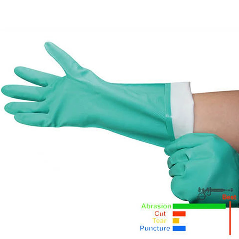 

NMSAFETY 3 Pairs Waterproof Oilproof Long Gloves Green Safety Latex Nitrile Work Glove Chemical Resistant Neoprene Gloves