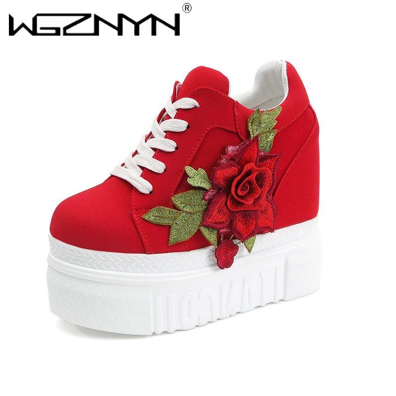 WGZNYN 2022 Women 12CM High Heels Casual Shoes Wedges Platform Women Shoes Chaussure Summer Height Increasing White Pumps