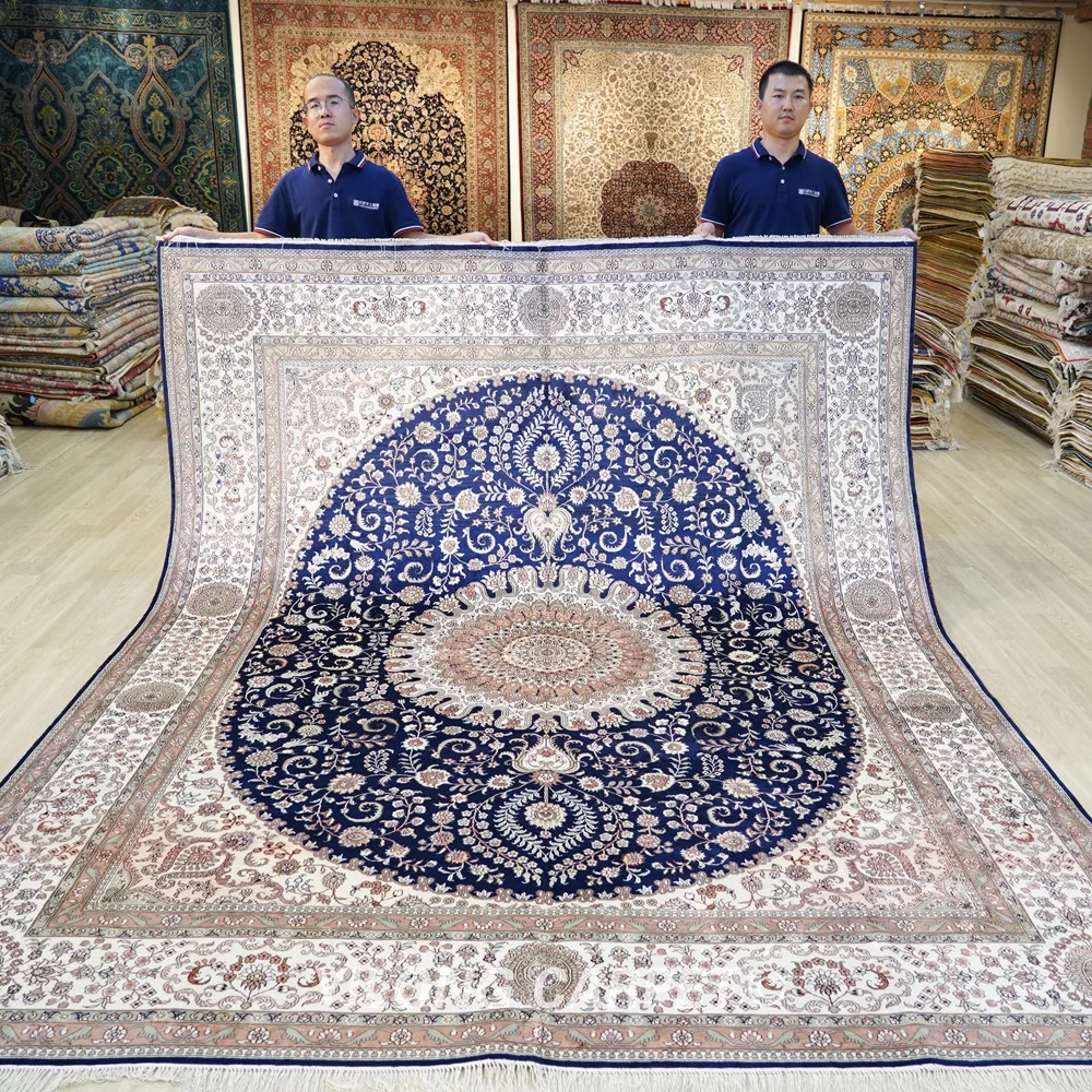 8'x10' Traditional Persian Design Blue Medallion Handknotted Silk Oriental Carpets (ZW023M)