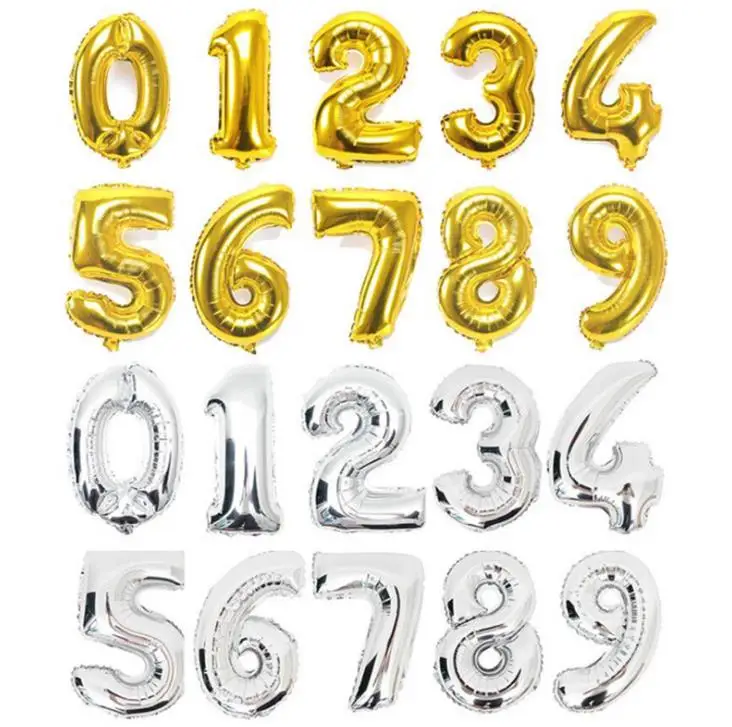 200 pcs/lot 40 inch 0-9 gold/silver foil number balloons birthday wedding party decoration helium inflatable balloon SN444