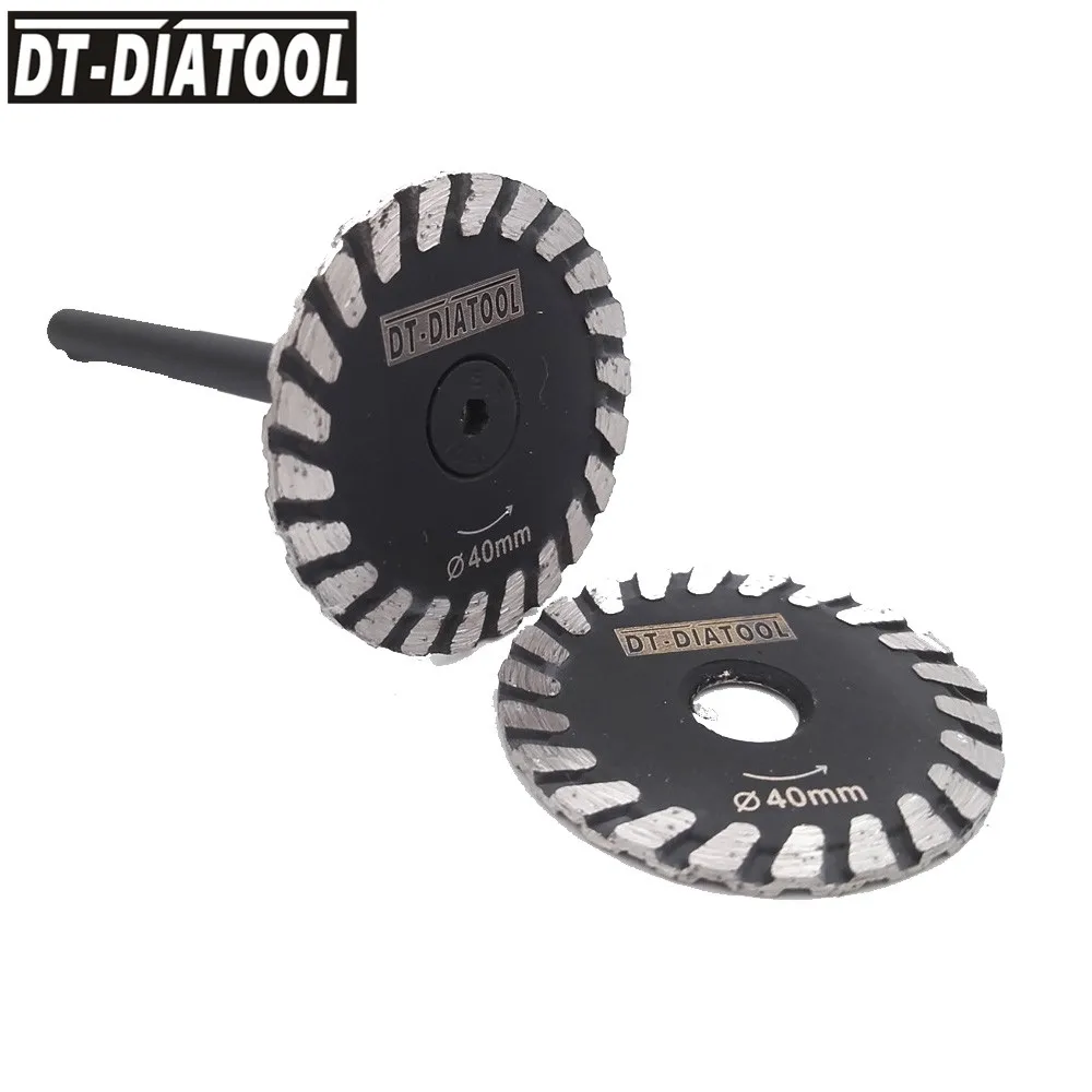 DT-DIATOOL 2 teile/satz Mini Säge Diamant Sägeblatt abnehmbare 6mm Schaft Turbo Schneid scheibe für Granit Marmor Beton Schleif scheibe