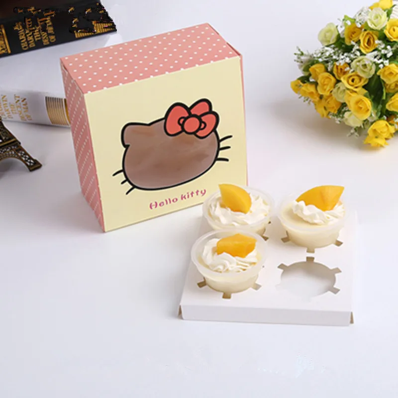 Bakery Packaging kitty cut-out box, Muffin cupcake pastry cake box, moon cake boxes wholesale egg tarts 16cm*16cm*8.5cm