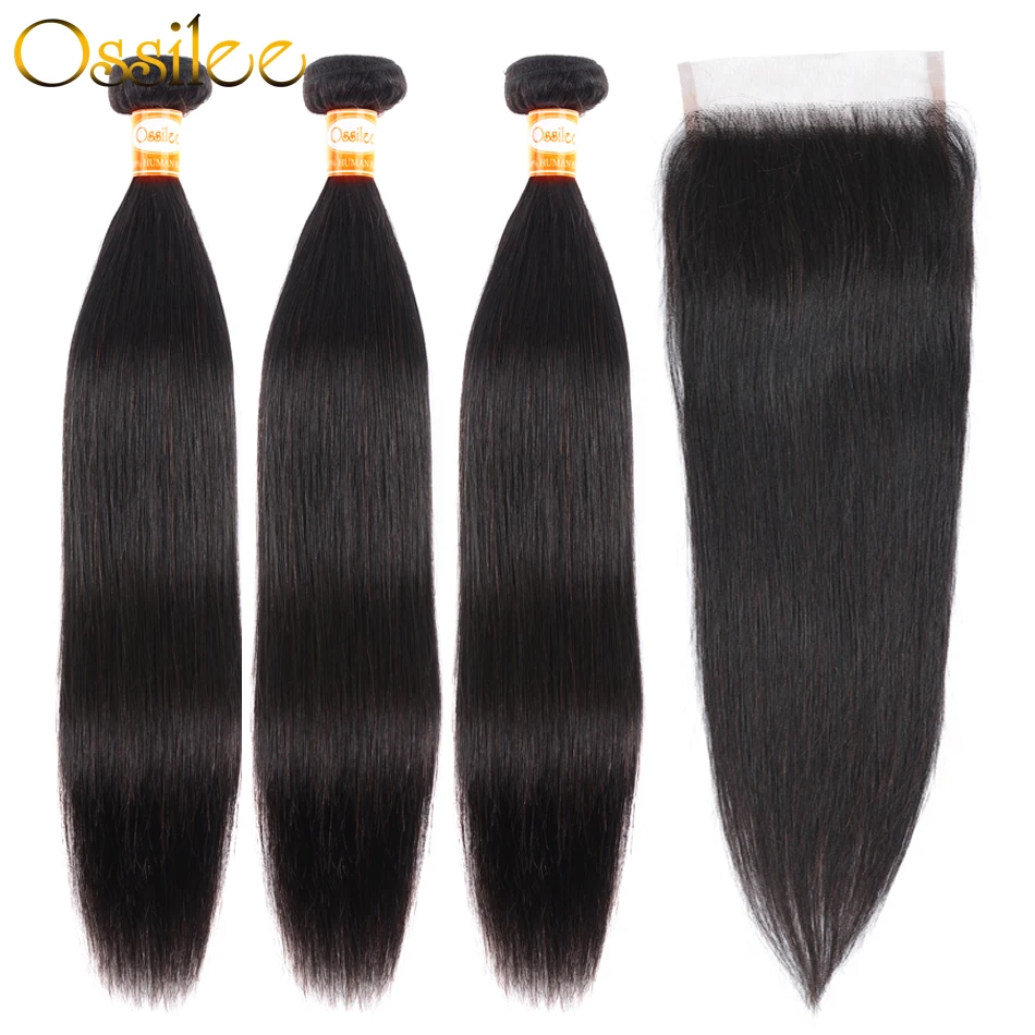 

Human Hair Bundles with Closure Brazilian Straight Hair Bundles with Closure Ossilee Remy 3 Bundles with Closure Middle Ratio
