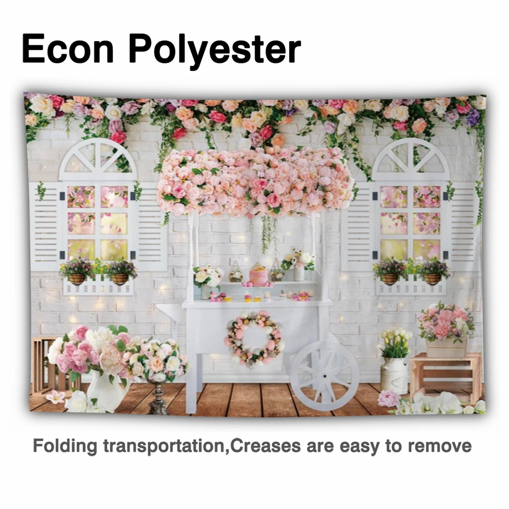 Allenjoy – bannière de fond de jardin de fleurs de pâques, fenêtre de chariot Floral, mur de brique blanche, photographie de nouveau-né, printemps