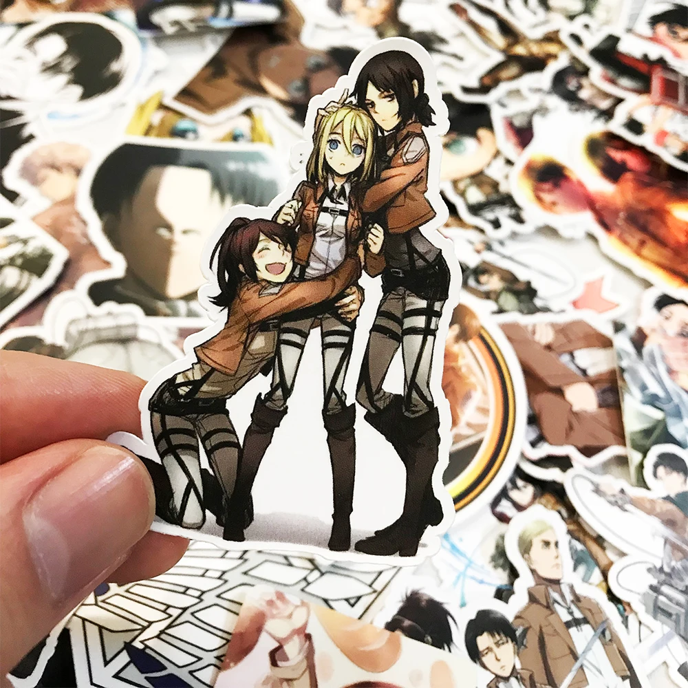 50/100 قطعة هجوم أنيمي بارد على تيتان ملصقات الكمبيوتر المحمول الأمتعة سكيت دراجة نارية مضحك AOT ملصق مائي للأطفال مقاوم للماء #4