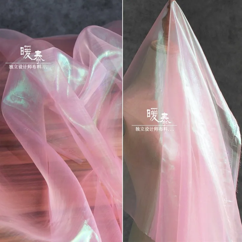 

Laser Organza Tulle Fabric Pink Green Gradient DIY Patchwork Veil Background Decor Skirt Wedding Dress Designer Fabric