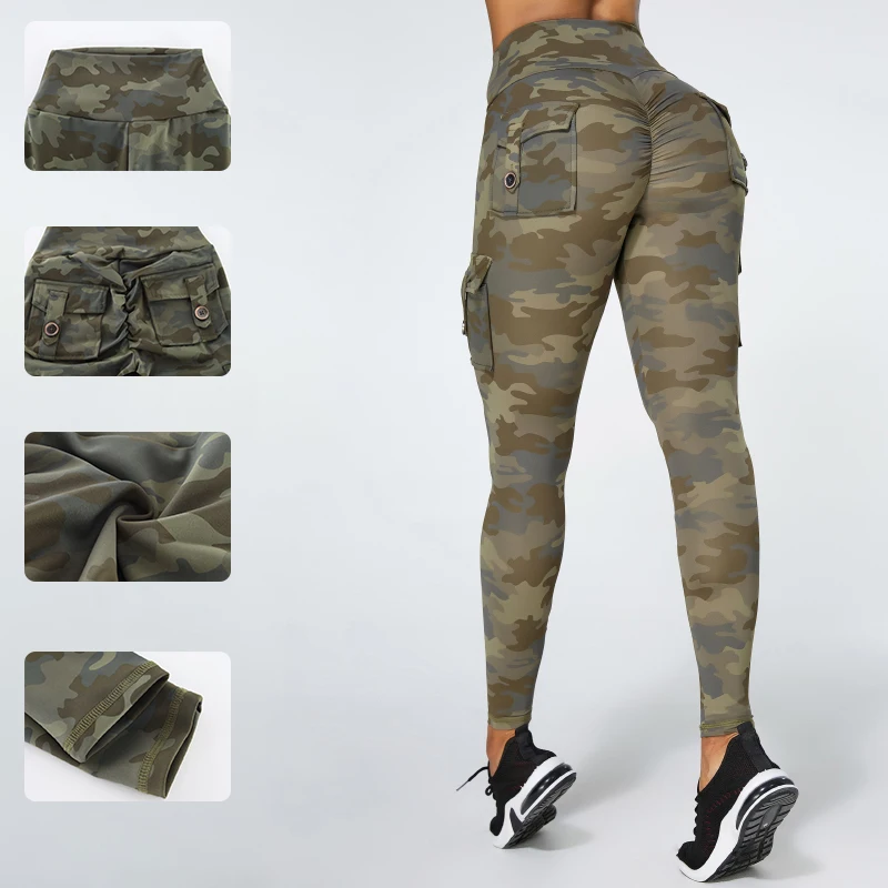 Camouflage Yoga Pants Women Fitness Leggings Workout Sports With Pocket Sexy Push Up Gym Wear plus size XL