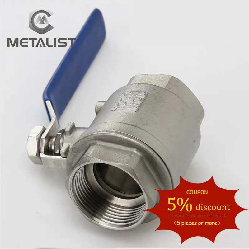 

METALIST BSPT 3/8" DN10 SS304 Stainless Steel Sanitary Female 2 Piece Full Port Ball Valve with Vinyl Handle Thread Valves