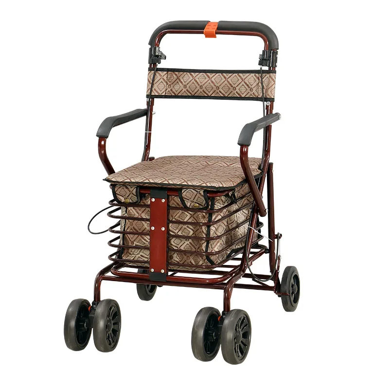 Elderly Trolley Can Sit  Push Elderly Shopping Cart  shopping  Luggage Trolley Seat Folding Walking baby stroller  travel pram