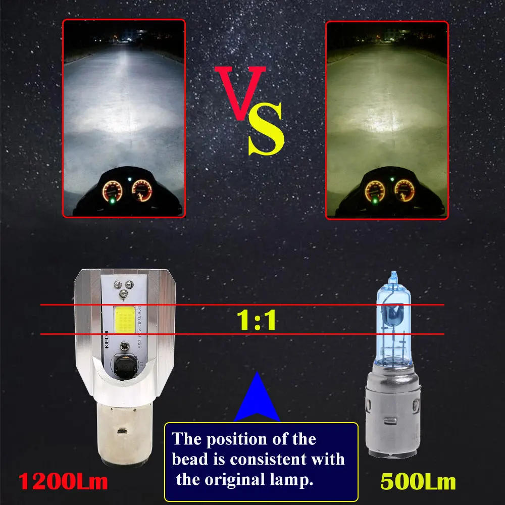 H4 H6 BA20D Led Motorcycle Headlight Bulb COB Led 1200LM Hi Lo Lamp Scooter ATV Moto Accessories Fog Lights 6000K White