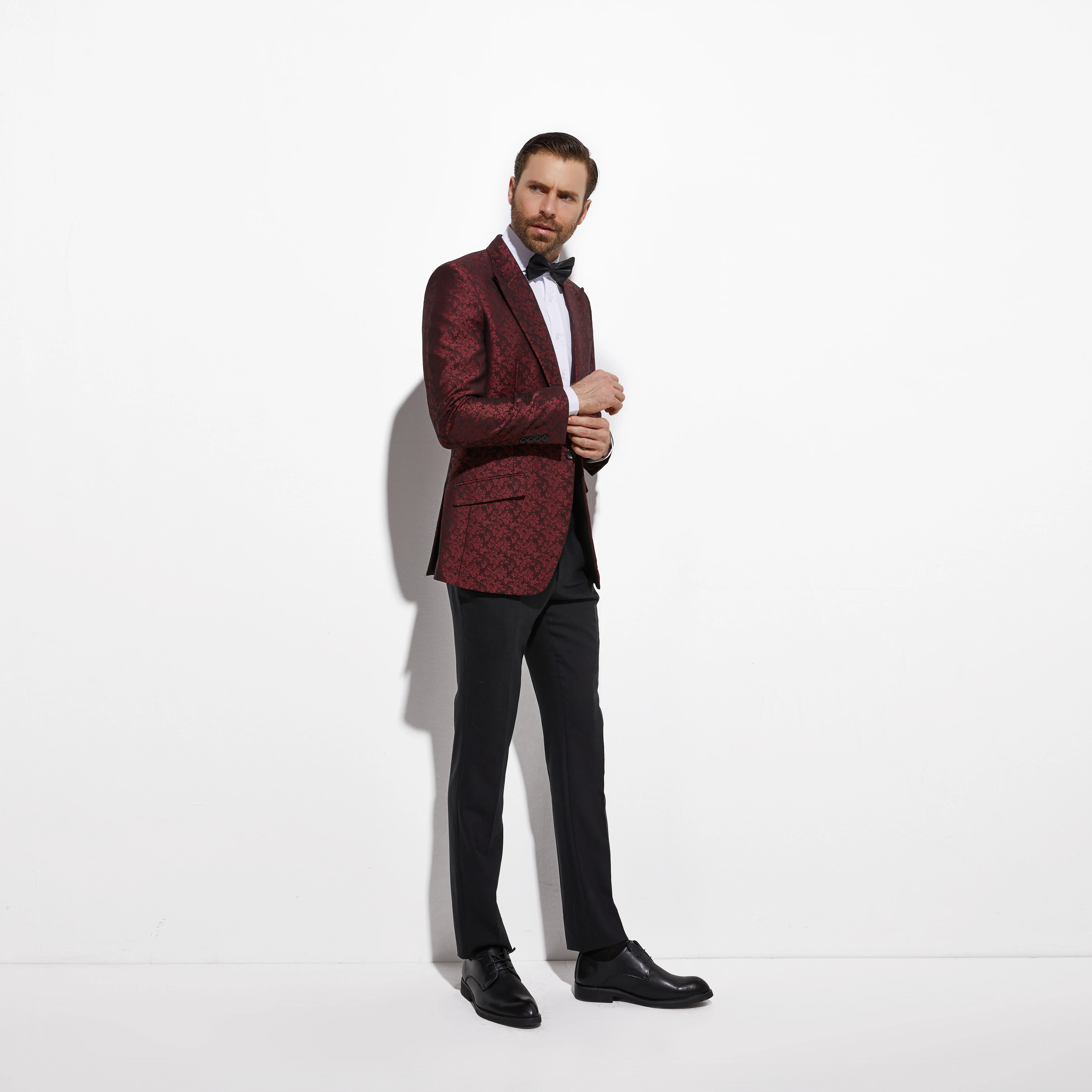 Dark Red Jacquard Custom Prom Suit Jacket Fashion Blazer Slim Fit Tailor Made Wedding Suit Jacket Veste Homme Costume Sur Mesure