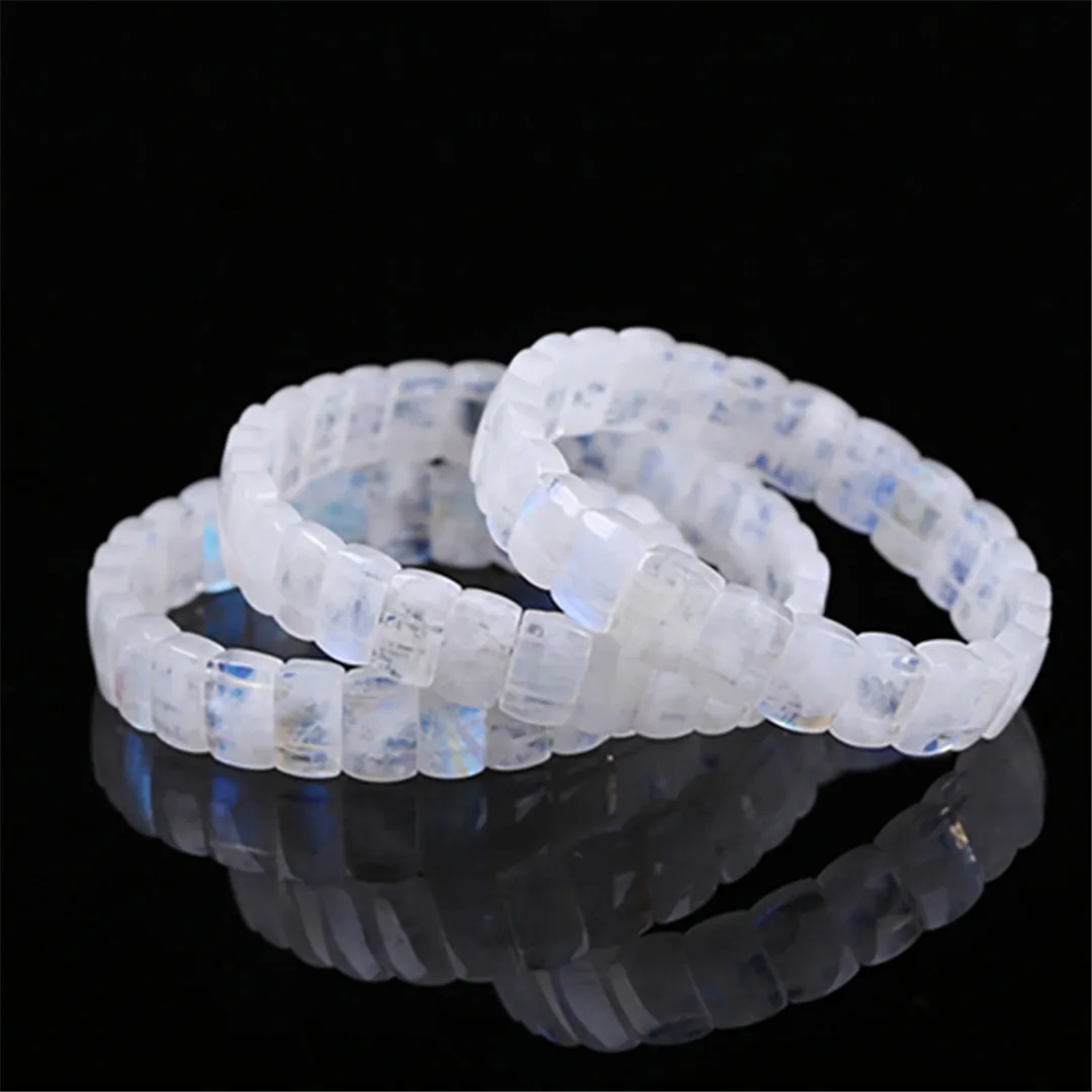 9mm Natural Blue Light Moonstone Bracelet For Women Lady Man Stretch Crystal Love Luck Gift Beads Stone Bangle Jewelry AAAAA