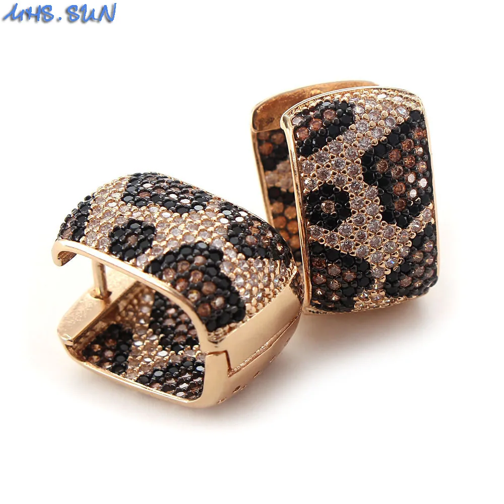 MHS.SUN Newest Character AAA Zircon Leopard Design Women Hoop Earrings Female Party Jewelry Gift Copper CZ Crystal Earrings