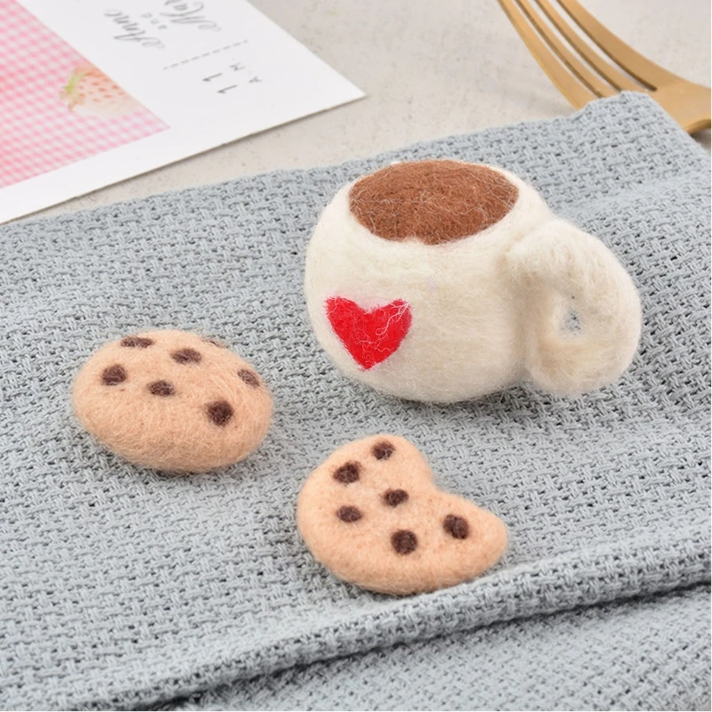 3Pcs DIY Baby Wolle Filz Milch Tee Tasse + Cookies Dekoration Neugeborenen Fotografie Prop