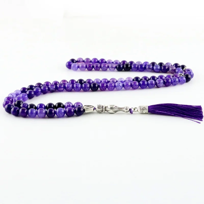 

Purple gemstone tassel round 99tasbih Islamic Muslim Tasby necklace pendant tassel pilgrimage supplies gift tesbih