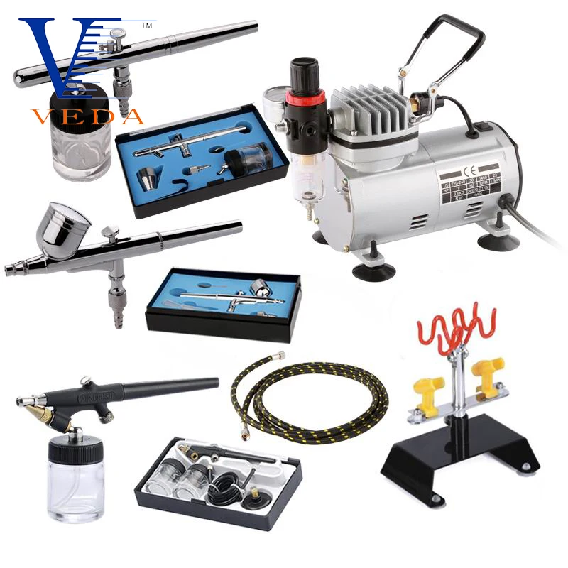 AC-18B-SETA 3pcs Airbrush+airbrush Compressor+air Hose+airbrush Holder Kits Popular Design Spray Gun Suit For Beginners Tattoo