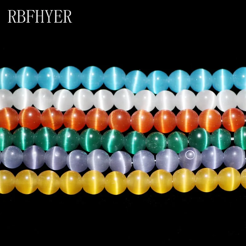 RBFHYER Natural Stone Cat's Eye Stone Mixed Colors charm Loose Spacer beads for Jewelry bracelets making  4/6/8/10/12MM DIY