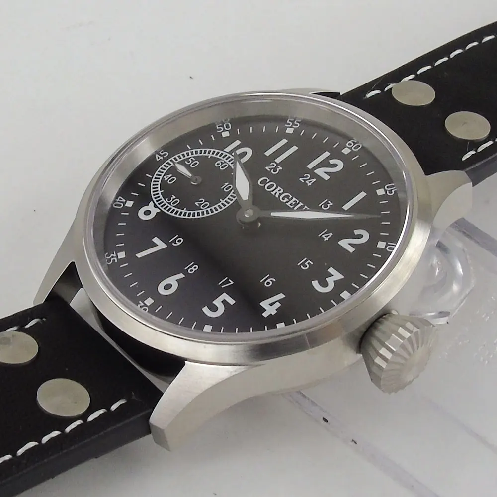 Simple Dress 44mm Hand Winding Men Wristwatch 6497 Movement Leather Strap