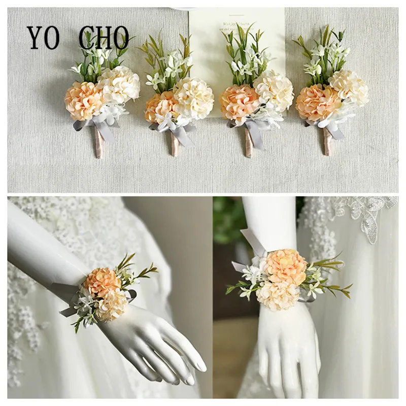 YO CHO Bridesmaid Corsage Flore Boutonniere Men Wedding Corsage Bracelet Boutonniere Flower Wedding Women Brooch Planner Corsage