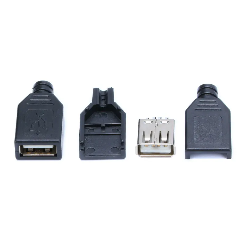 Conector de enchufe USB tipo A macho y hembra, 10 piezas, 4 pines, cubierta de plástico negro, Kits de bricolaje tipo A