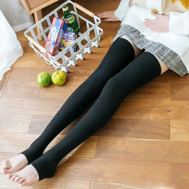 Spring And Autumn Cashmere Wool Women's Japanese Stepped Heeled Leg Warmers Over Knee High Tube Hosiery Sleeves