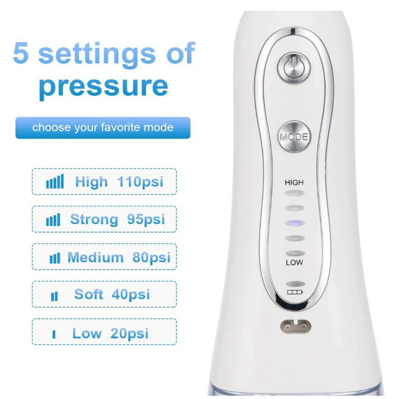 Ирригатор полости рта, резервуар для воды 300 мл, беспроводной, с 8 насадками