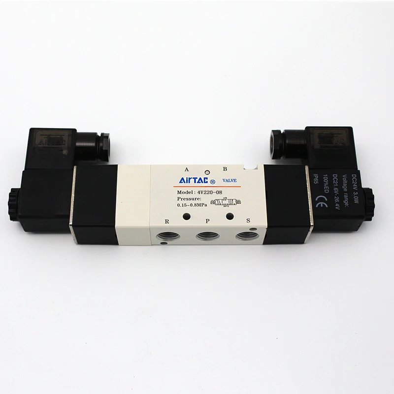 4V220-08 AC220V Airtac two-position five-way electromagnetic double-coil directional valve DC24V