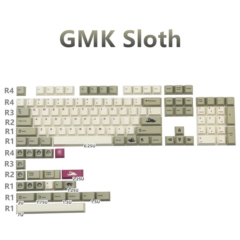 

1set GMK Sloth Keycaps PBT Dye Sublimation Key Caps Cherry Profile Keycap With 7U Spacebar 1.75U 2U Shift 1.5U Alt Ctrl