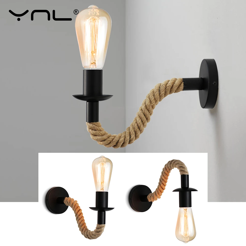 Retro Hemp Rope Industrial Loft Wall Lamp Vintage Decor Wall Light Fixtures For Living Room Indoor Sconces Lighting Decorative