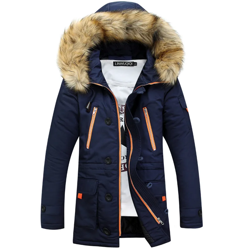 Men Thicken Winter Jacket Faux Fur Collar Long Thick Parkas Male Outwear Hooded Windbreaker Outdoor -30 Degree Snow Coats