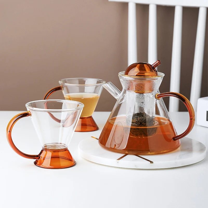 

European Glass Jug Teapot Cup Set Kitchen Water Pitcher Heat-resistant High-temperature Colored Clear Glass Tea Set With Filter