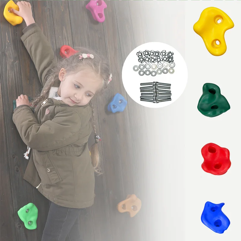 10 Pcs/Set Kids Fitness Toys Rock Climbing Wall Stones Hand Feet Holds Grip Kits With Hardware Screws Outdoor Fun Climbing Play