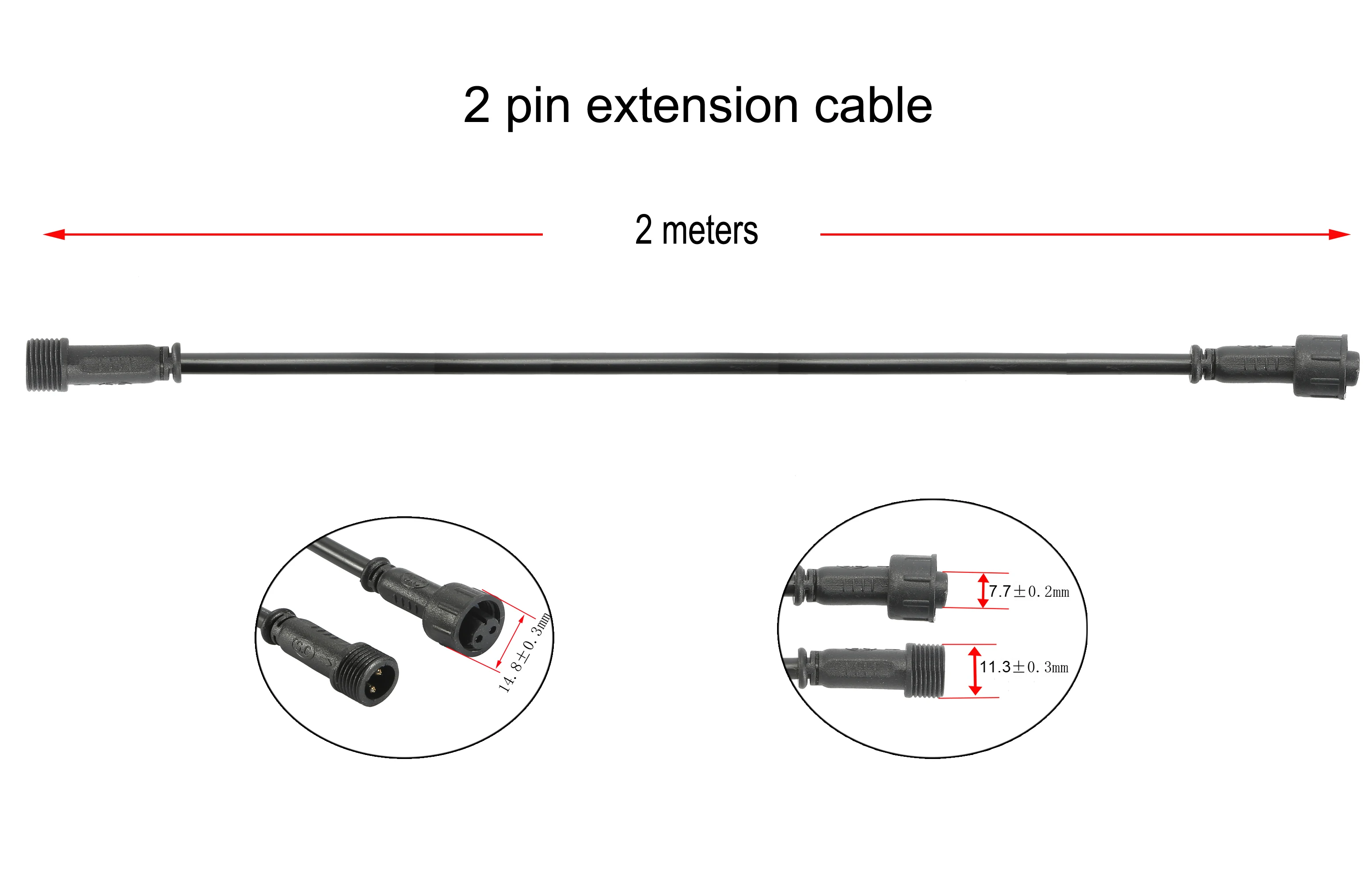 FVTLED 2PIN 3meter IP67 Waterproof Extension Cable/Connect Wire/Power Cord for Single Color LED Light