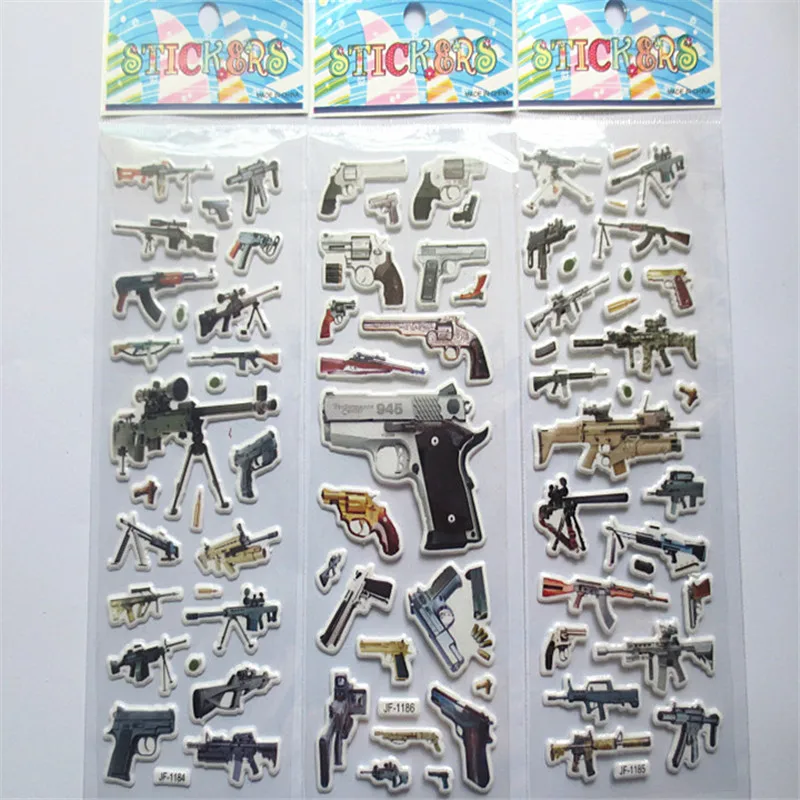 6 stücke Pistole Pistole Aufkleber mit Scharfschützen pistole AK-47 Wüste Adler M16 Gewehr Revolver Maschinenpistole Blase Aufkleber für Belohnung Jungen Geschenk – Detail 1