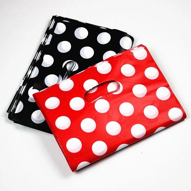 Black And Red Dots Plastic Gift Bag 100Pcs/lot Boutique Carrier Shopping Bags 15X20CM Plastic Gift Bags With Handles